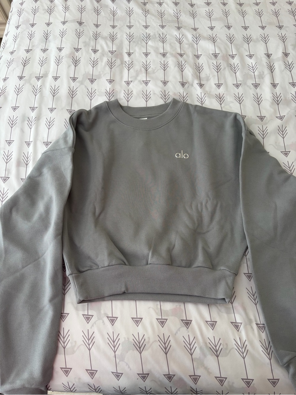 Alo Cropped Accolade Crewneck in Lunar Gray
